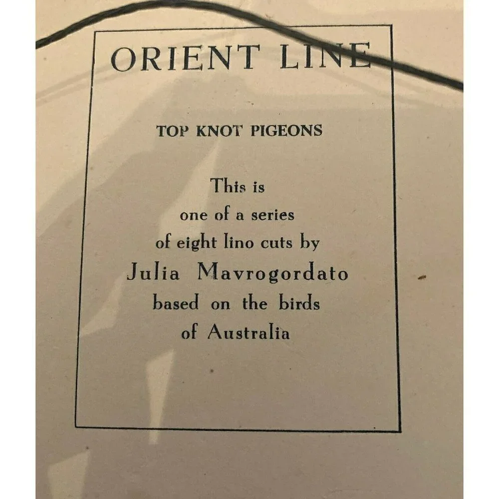 Vtg Julia Mavrogordato Lino Cut Prints Orient Line Top Pigeons Native Companions